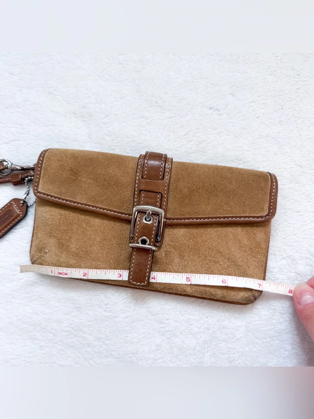Vintage Coach Y2K Brown Suede Hampton Small Wristlet Wallet GUC